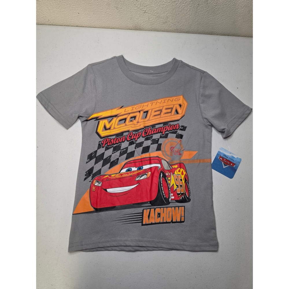 Disney Pixar Cars Lightning McQueen Piston Cup Champion Grey Shirt Boys Size 6